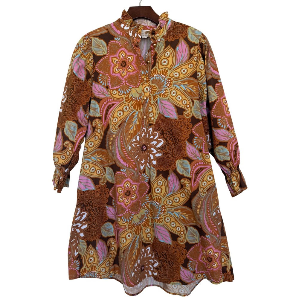 Flora Bea NYC Adeline A-line Shift Dress M Brown/Multi Paisley Floral Print